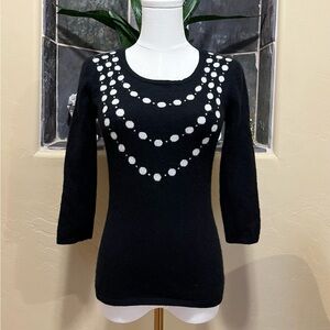 Saks Fifth Avenue Cashmere Pearls and Bow Round Neck Sweater Size Small